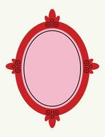 Hand-drawn colorful sketched red frame. Pink template. Elegant retro framework. Modern mirror design. Art gallery objects. Vintage frames decorated with lines, and dots. Picture frame. vector