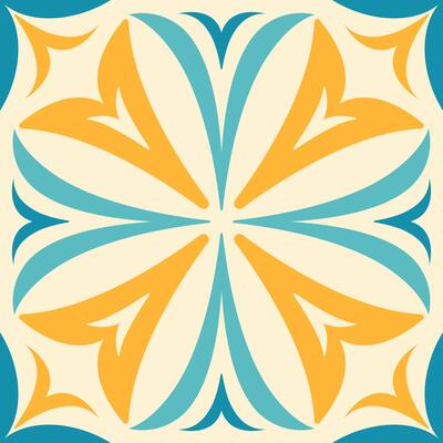 Ceramic tiles in a classic design feature simple floral and leaf motifs. Shades of yellow and green. Mexico floral mosaic. Spanish pattern. Majolica. Colorful Mediterranean ornament.