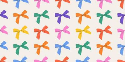 Contemporary colorful bow knots. Hand-drawn groovy illustration. Simple and childish with a bow pattern. Playful and whimsical design. Trendy hair braiding accessory. Wrapping paper. vector