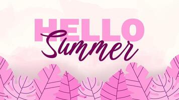 Hello Summer banner template with tropical leaves. Space for text. Horizontal pink banner for website design, social media, travel and holiday ads, sale promotion, summer card, and party invitation. vector
