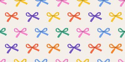 Various colorful contemporary bow knots. Hand-drawn groovy illustration. Simple and childish with a bow pattern. Playful and whimsical design. Trendy hair braiding accessory. Wrapping paper. vector