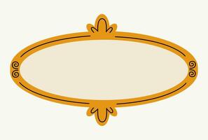 Hand-drawn yellow frame with elegant retro design, featuring modern mirror style. Minimalistic art gallery objects and vintage frames adorned with lines and dots. vector