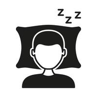 Man Sleeping On Pillow With ZZZ Silhouette Icon. Restful Sleep Glyph Symbol. Relaxed Peaceful Sleep. Isolated Illustration vector
