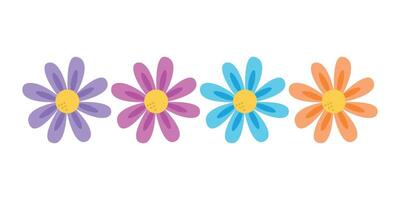 A set of 4 multicolored colors highlighted on a white background. A cute floral set of four floral silhouettes is perfect for design, decorating and creative projects, floristry, Easter. vector