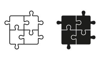 Puzzle, Jigsaw Solution Icon. Square Pieces Match, Logic Combination Pictogram. Idea, Challenge Game, Teamwork Line and Silhouette Sign. Editable Stroke. Isolated Illustration vector