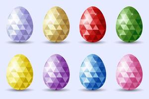 Collection of colorful crystal eggs in geometric style vector