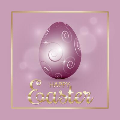 Purple Easter egg on light pink background