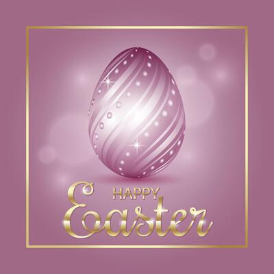 Purple Easter egg on pink background