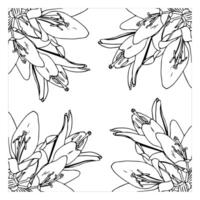 Frame for your design decorated with lily flowers in four corners. Doodle style. vector