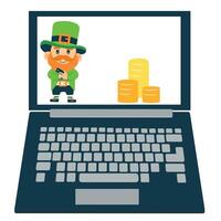 Leprechaun in office with computer, St. Patrick's Day illustration vector