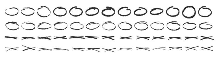 A set of strokes for highlighting and emphasizing text. Abstract doodle elements for design projects. Hand-drawn strokes with marker, scribble, chalk or pen. illustration. vector