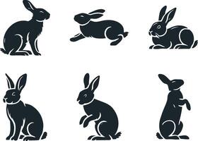 a selection of rabbit silhouettes for artwork compositions vector