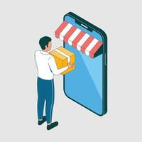 Online Shopping Delivery A Person Receiving a Package on a Smartphone vector