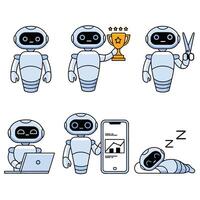 Cute Robots in Various Actions, Perfect for Tech-Themed Designs vector