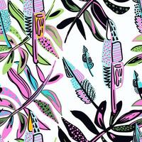 Contemporary tropical background with vibrant leaves and dotted accents. A seamless summer pattern perfect for fabric, paper, or digital design projects vector