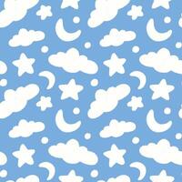 hand drawn seamless pattern with cute clouds, stars, moons, and big dots. perfect for baby decoration, wrapping paper, wallpaper, fabric, and prints. vector