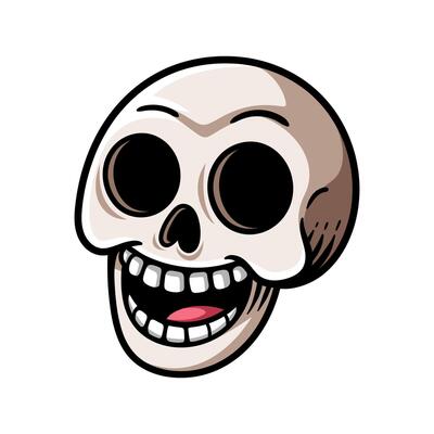 funny skull smiling cartoon colored isolated drawing line art style sketch classic vintage design illustration