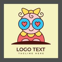 A cartoonish character with a round face, wearing oversized blue glasses with heart shapes in the lenses vector