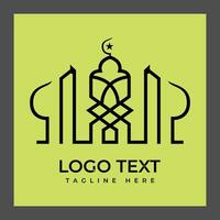 A logo design featuring a minimalist outline of a mosque with a crescent moon and star above it vector