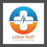 A circular logo featuring a blue and orange gradient. The center has a white medical cross symbol with a heartbeat line running through it vector