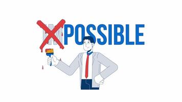 Transforming impossible to possible 2D animation. Workplace motivation. Overcoming career challenges 4K motion graphic. Employee animated character cartoon flat concept, white background video