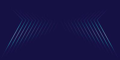 Neon light tunnel perspective. Realistic illustration of dark hall with triangular shape geometric lamps, dark blue color vector
