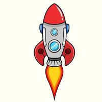 Cartoon rocket spaceship fire flame taking off in the sky with fire and clouds for a successful business vector