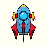 Space ship rocket launch spaceship on moon line art style concept logo, icon, sticker, symbol, emblem and tshirt design. vector