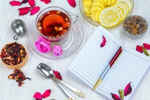 tea, fruit tea, Cup of tea, various kinds of tea. photo