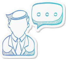 businessman with talk bubble icon in sticker color style communication discussion idea vector