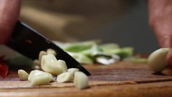Close Up of Food Preparation with Vegetables and Garlic on Cutting Board video