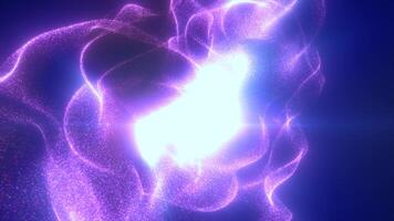 An abstract representation of energy waves in vibrant purple and blue hues creating a flowing dynamic pattern against a dark video