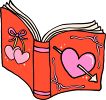 Retro Valentine Bookish Open Red Book Hand Drawn png