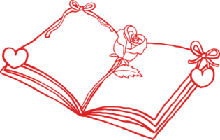 Valentine Bookish Open Book with rose Outline png