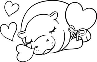 Cute Valentine Pygmy Hippo Sleeping in bathtub with heart Coloring image png