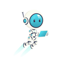 cute artificial intelligence smart mini robot with tablet flat illustration isolated on transparent background png