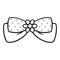 Transparent background outline of a bow tied in two layers, with a dotted pattern on the top layer and a flower in the middle. png