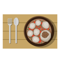 a plate with rice and meat on it, with a fork and spoon png