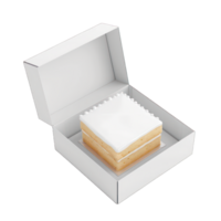 3d design of white opened square cake on isolated in transparent png