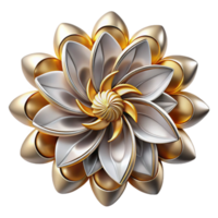 Abstract Gold and Silver Flower 3D Render png