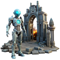 Robot Exploring Ancient Ruins A Sci-Fi Adventure png