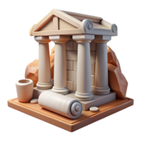 Ancient Temple with Scroll 3D Render of Classical Architecture png
