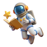 Astronaut Reading Book in Space A 3D Render png