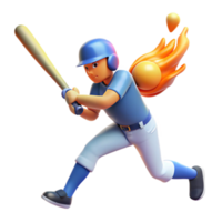 Fiery Baseball Swing 3D Animation of a Baseball Player Hitting a Flaming Ball png