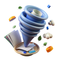 Abstract 3D Render Whirlwind of Papers and Objects png