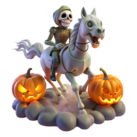 Skeleton Rider on Horseback with Jack-o -lanterns Halloween 3D Render png