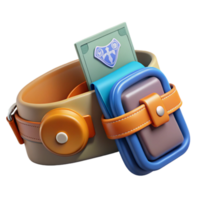 3D Render of Cartoon Utility Belt with Wallet and Device png