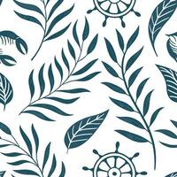 Seamless pattern with palm leaves and ship wheel vector