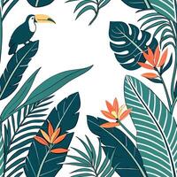Tropical background with birds and flowers vector