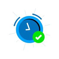 Flat illustration of an alarm clock with a check mark, symbolizing that reminders have been successfully activated on a mobile app. for ui design, mobile app features, or time management concepts vector